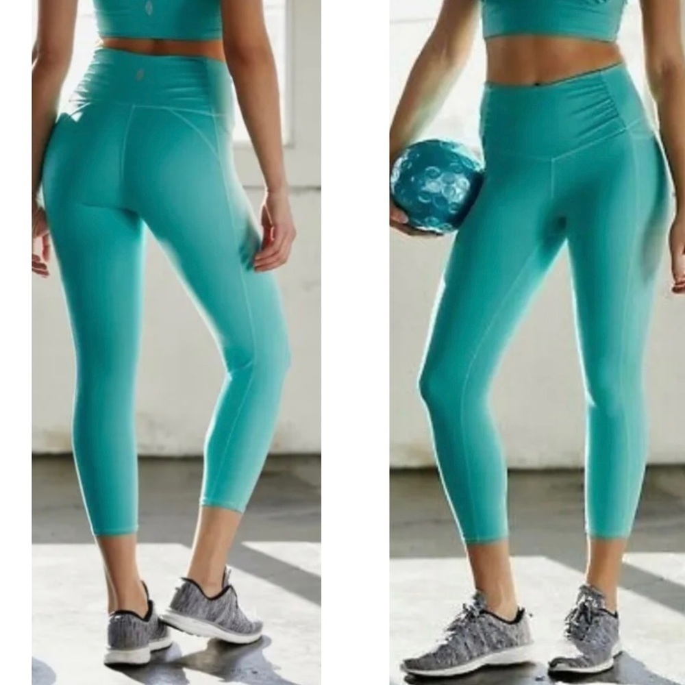 Free People FP Movement Breathe Easy Leggings TURQUOISE Aqua high rise crop S
